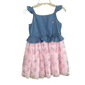 Calvin Klein Jeans Girls Dress Square Neckline Flutter Straps Color Pink Size 6